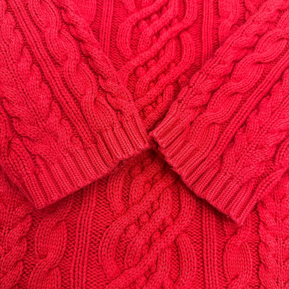 Vintage Womens Cable-Knit Red Sweater 100% Cotton Preppy Sz Large - Picture 5 of 7